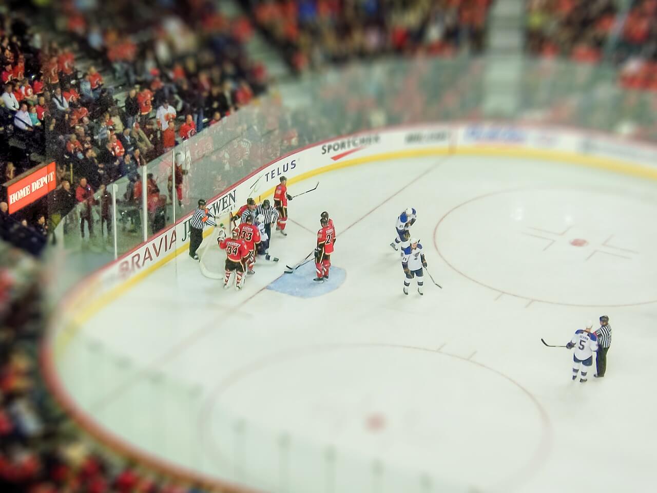 Tilt-shift image of a hockey game