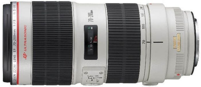 A professional Canon telephoto lens for sports photographers