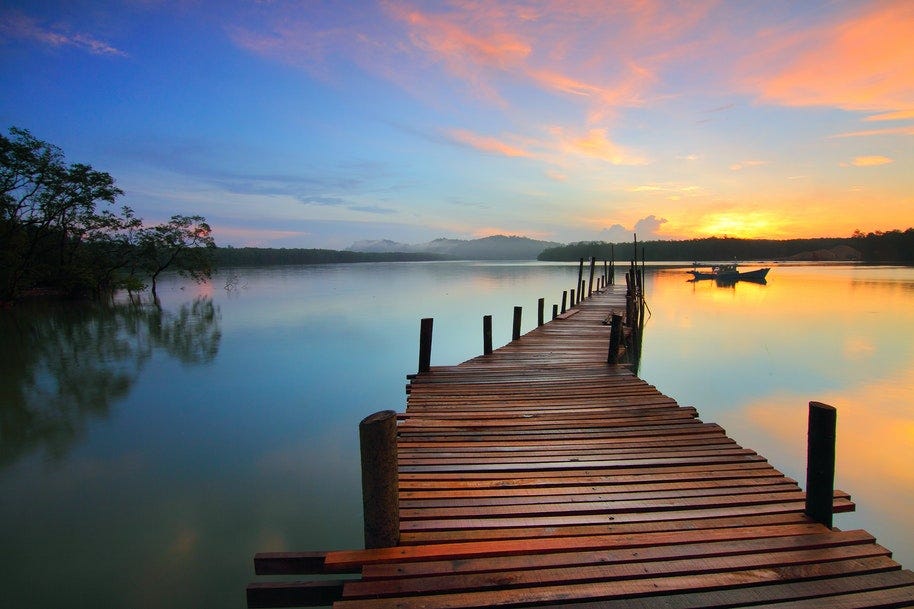 pier over water at sunset