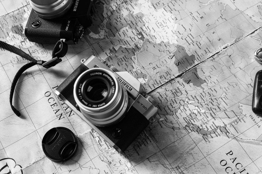 fujifilm x-t30 camera on old map